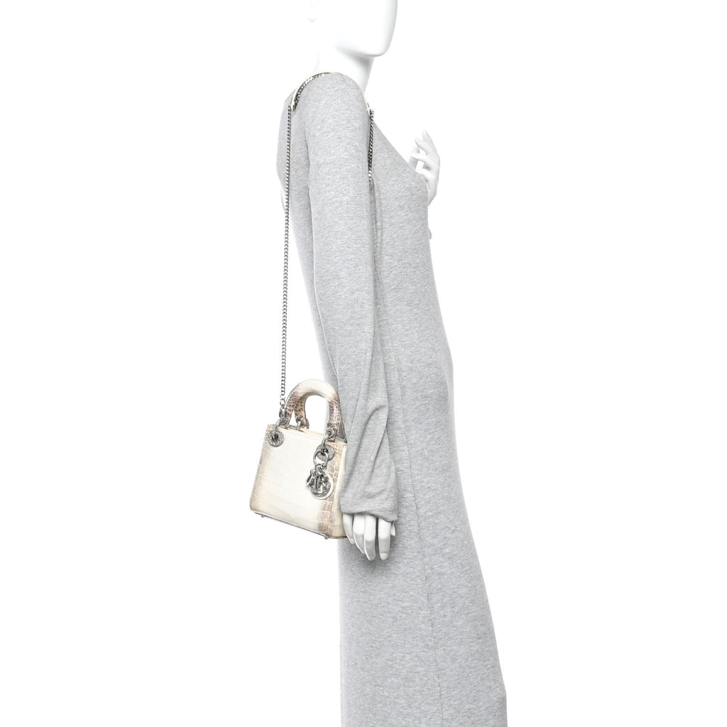 Niloticus Crocodile Himalaya Crystal Mini Lady Dior White