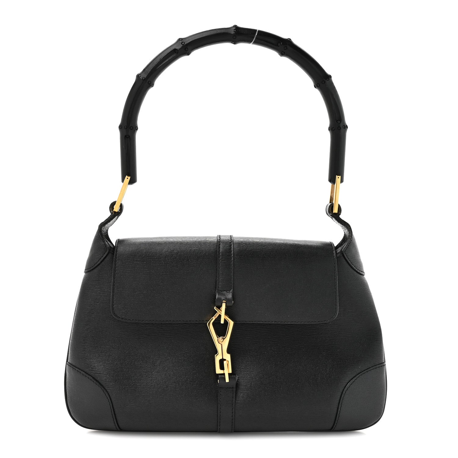 Calfskin Bamboo Handle Jackie O Hobo Black