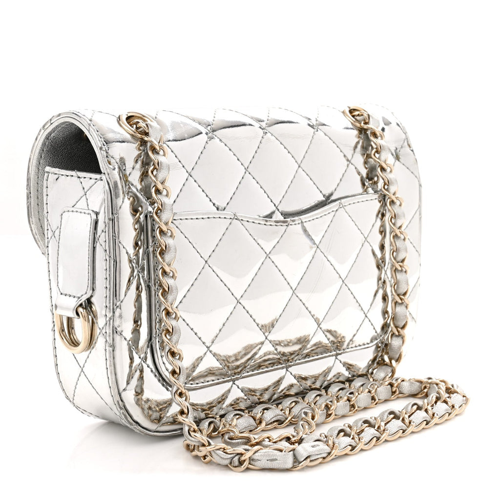 Mirror Calfskin Metallic Calfskin Quilted Hollywood Boulevard Mini Flap With Star Coin Purse Silver