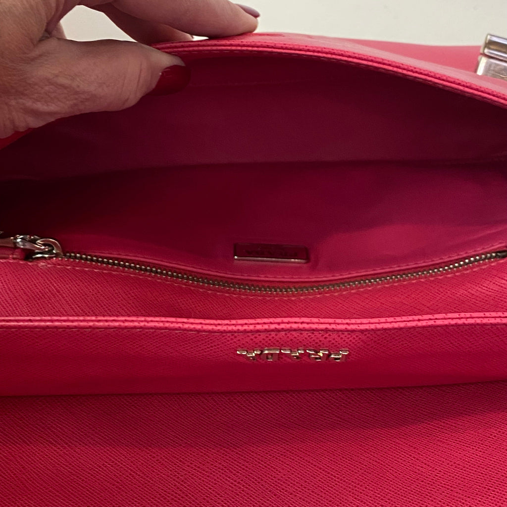 PRADA Pink Saffiano Leather Turnlock Shoulder Bag NWT