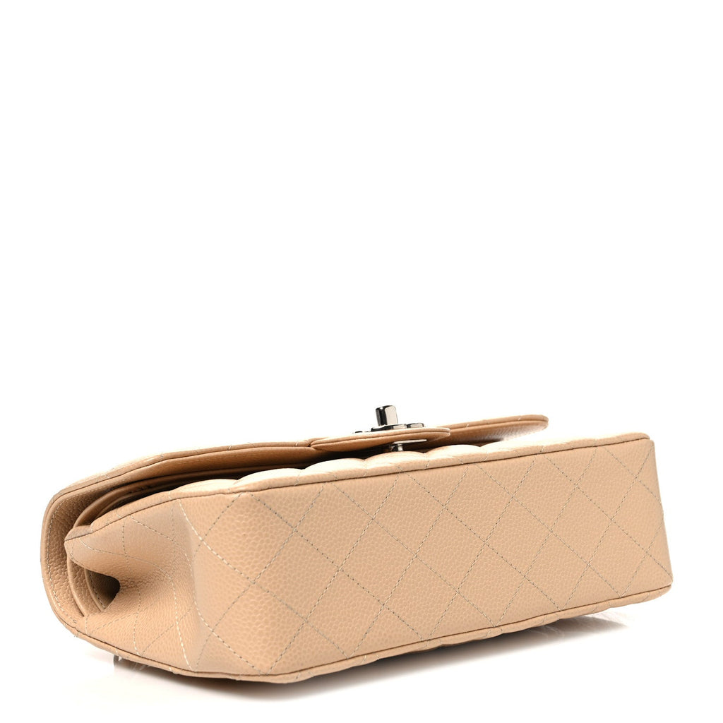 Caviar Quilted Small Double Flap Beige