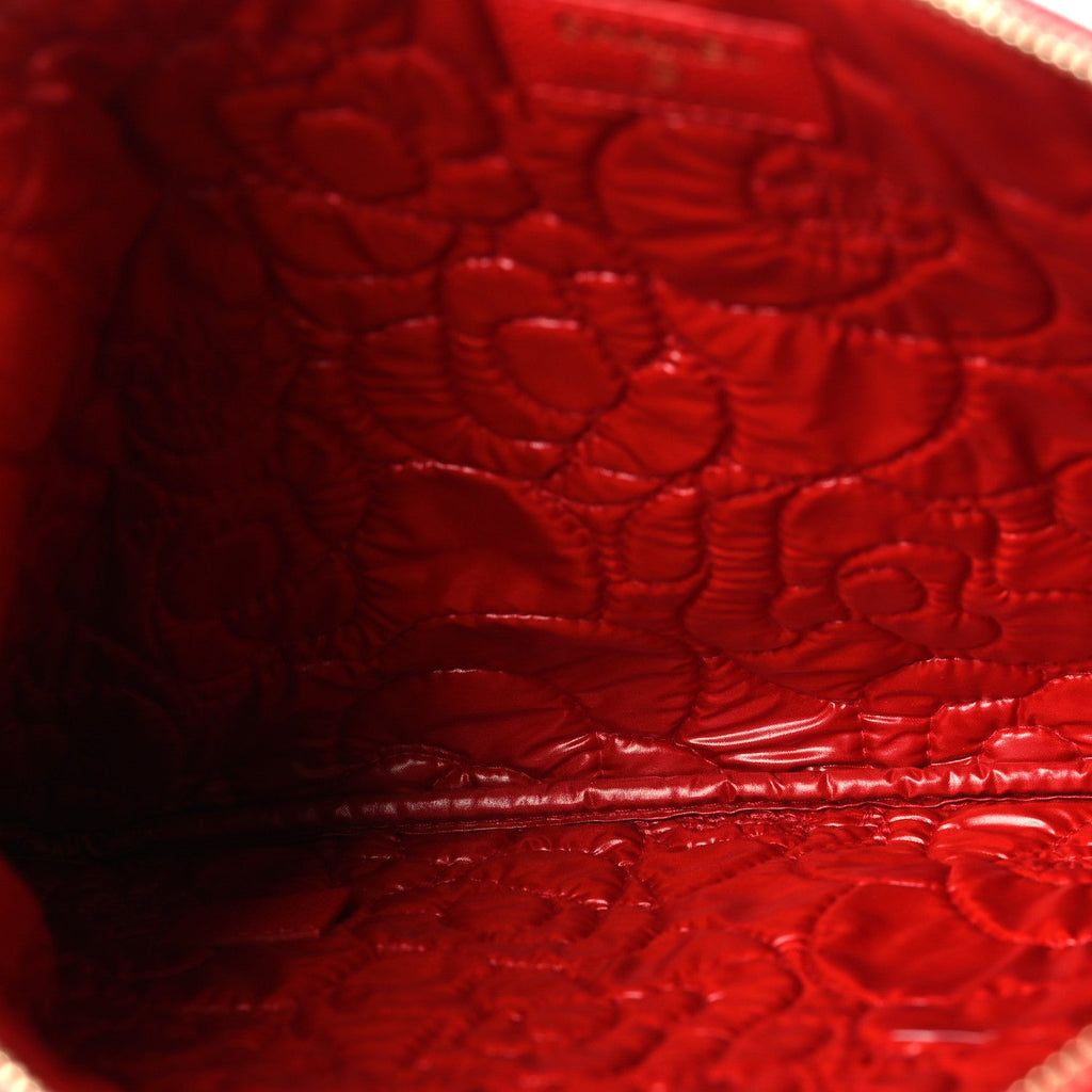 Caviar Camellia Embossed Medium Cosmetic Case Red