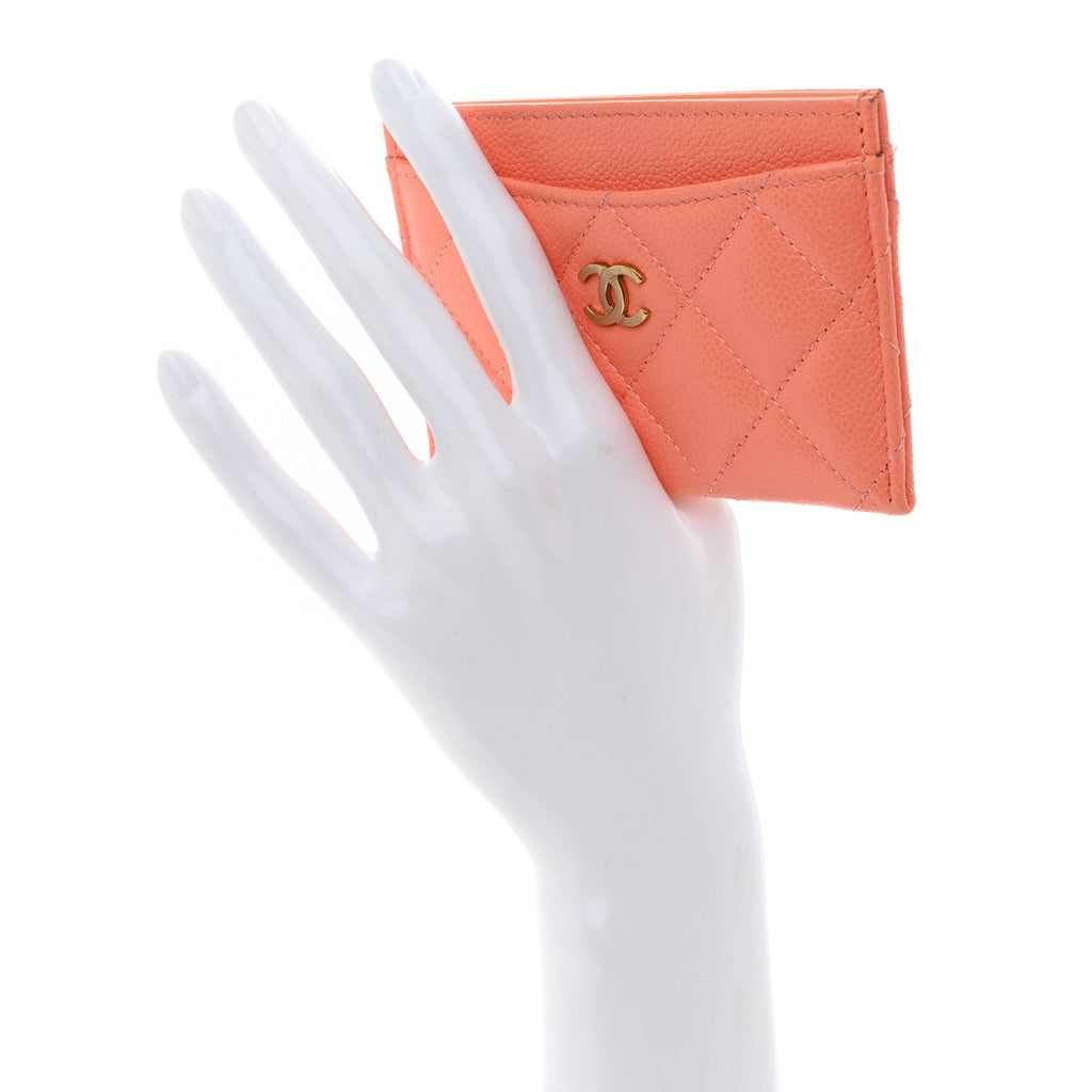 Caviar Quilted Card Holder Orange