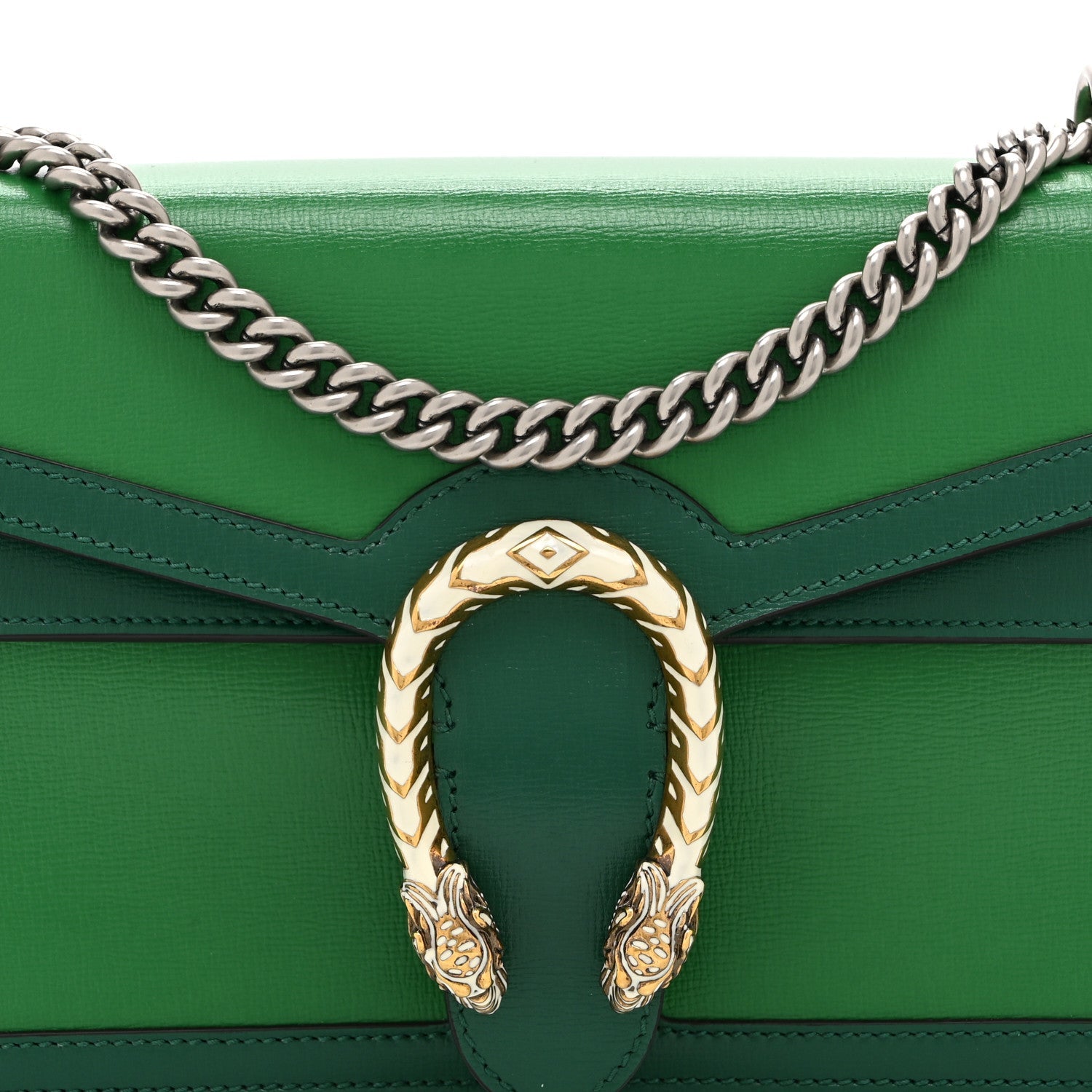 Azalea Calfskin Enamel Small Dionysus Shoulder Bag New Shamarock Emerald Off White
