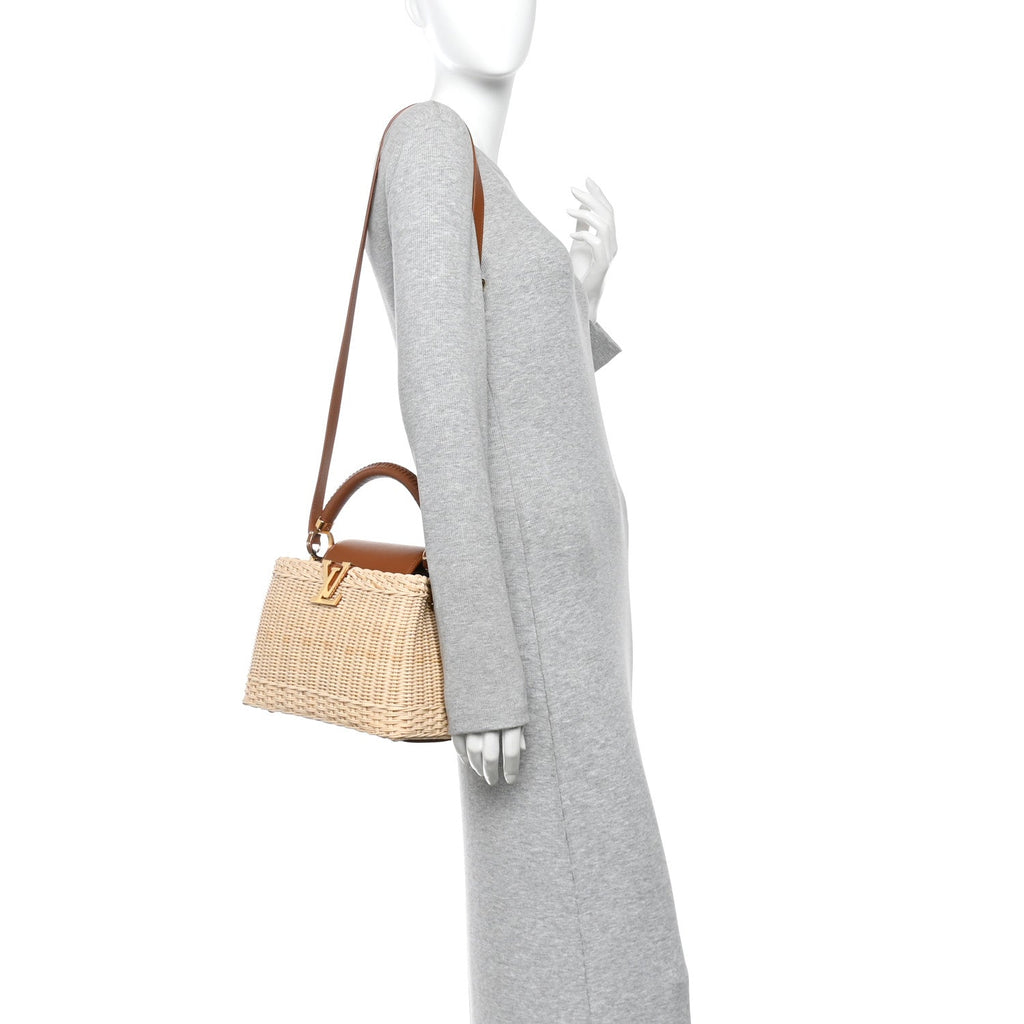 Rattan Calfskin Capucines BB Tan