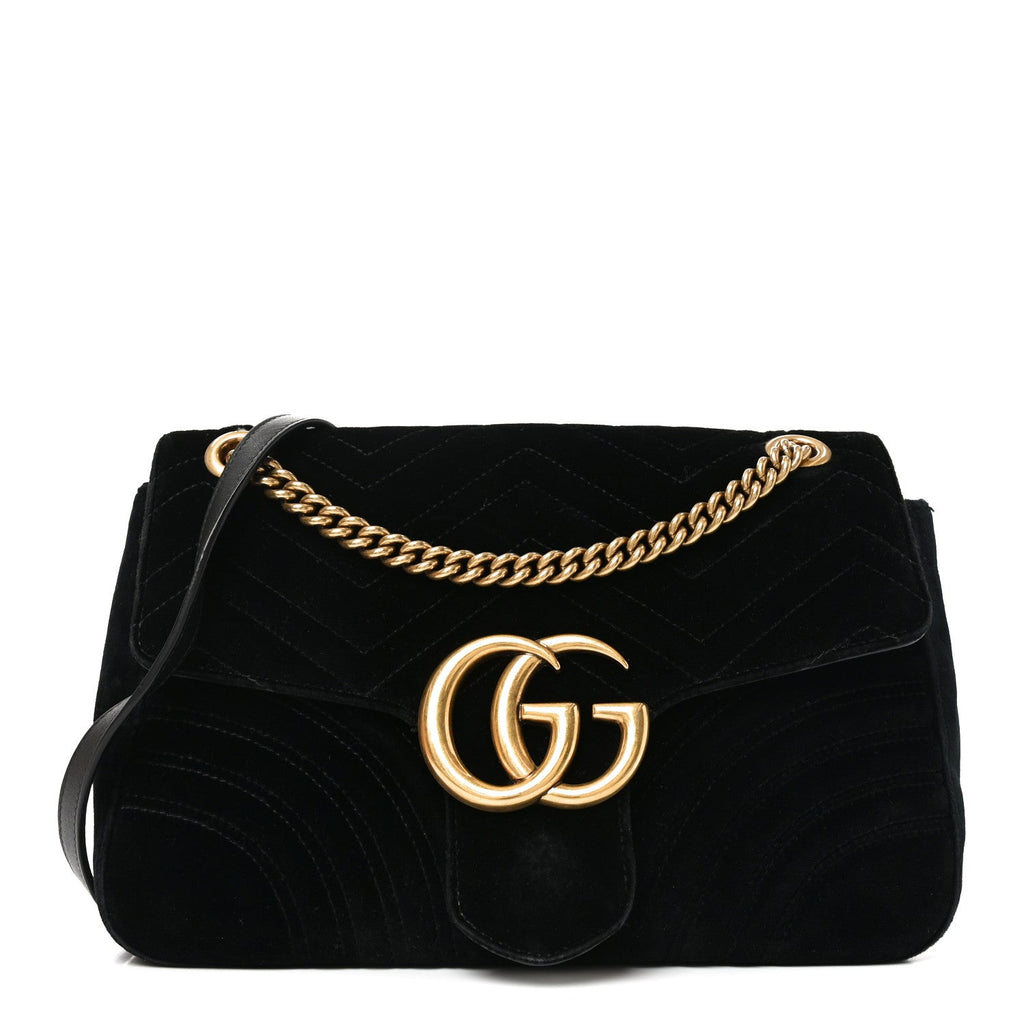 Velvet Matelasse Medium GG Marmont Shoulder Bag Black