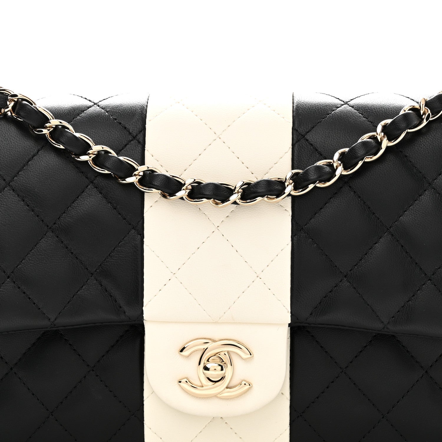 Lambskin Quilted Medium Double Flap Black White