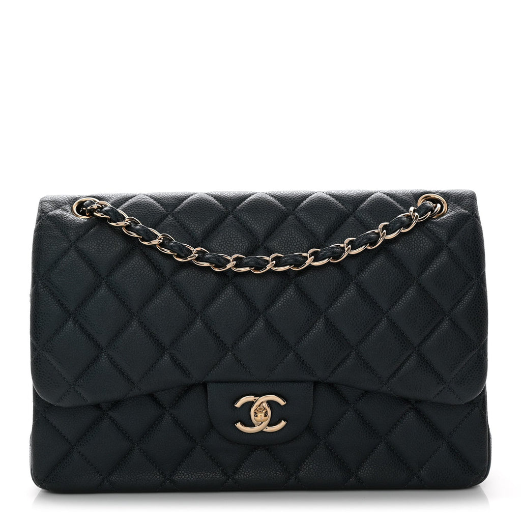Metallic Caviar Quilted Jumbo Double Flap Dark Blue