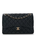Metallic Caviar Quilted Jumbo Double Flap Dark Blue