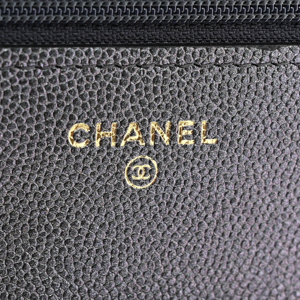 Iridescent Caviar Quilted Wallet on Chain WOC Dark Blue