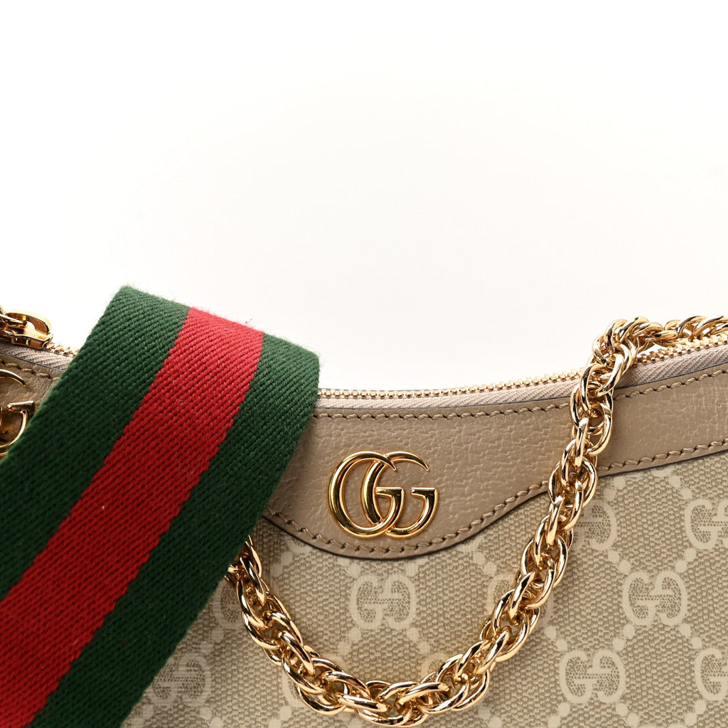 GG Supreme Monogram Textured Dollar Calfskin Web Small Ophidia GG Handbag Beige Mystic White Oatmeal