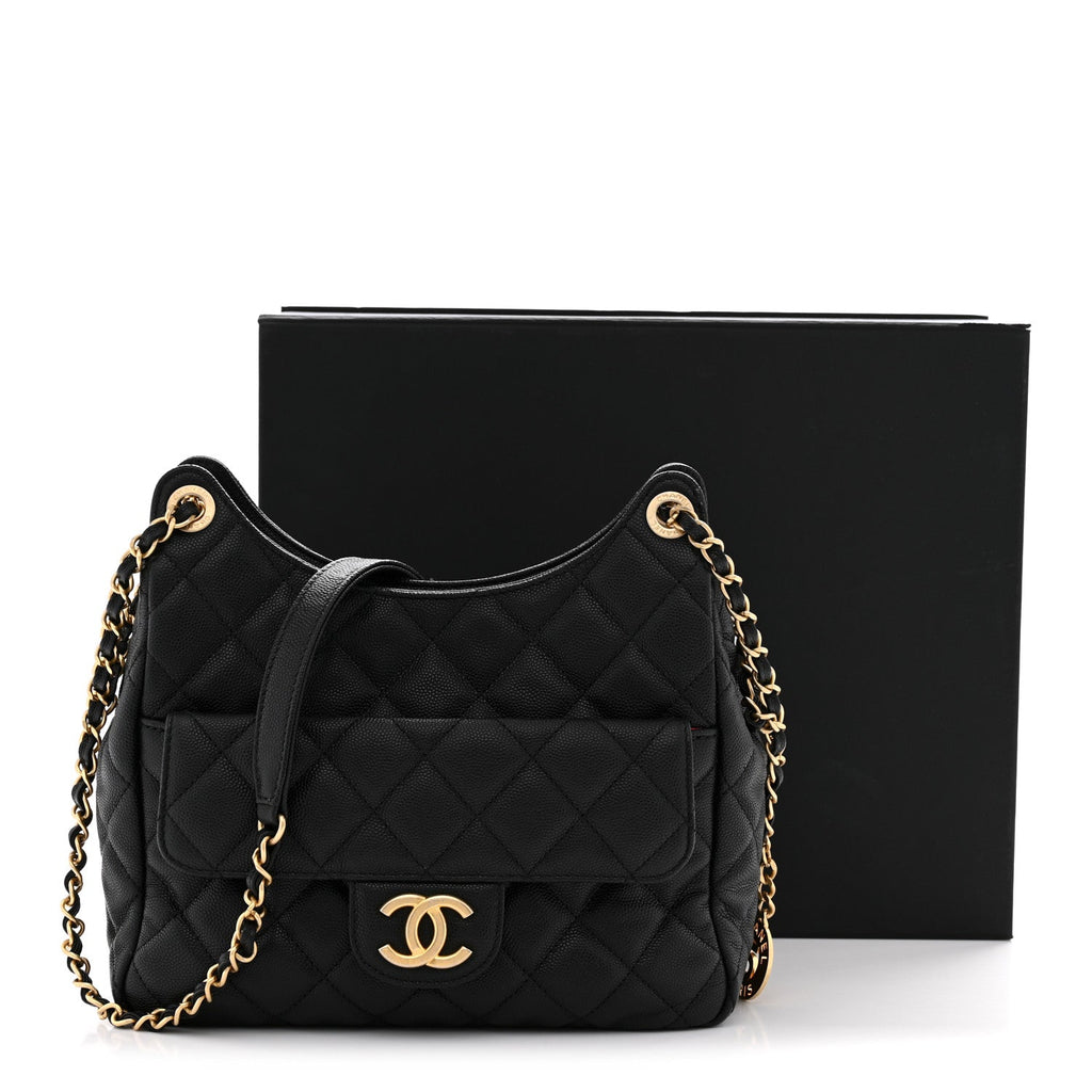 Caviar Quilted Wavy CC Hobo Black