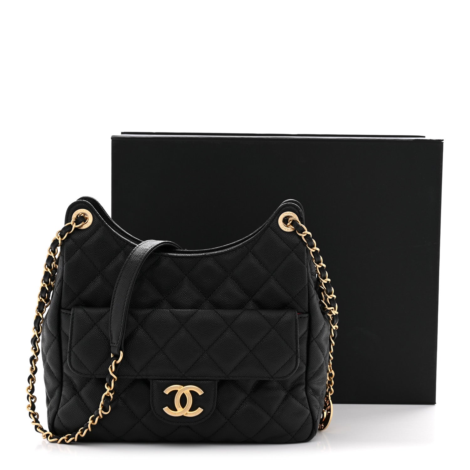 Caviar Quilted Wavy CC Hobo Black