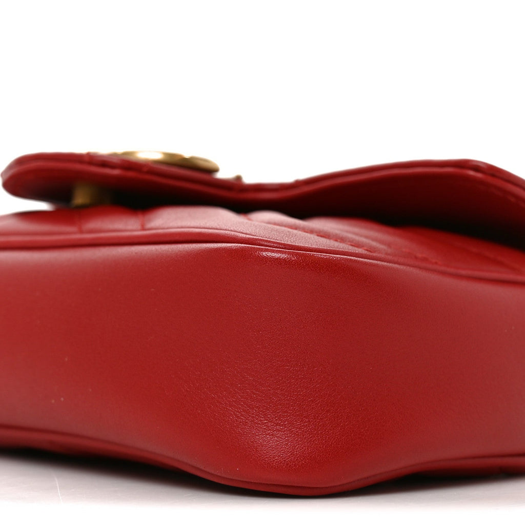 Calfskin Matelasse Super Mini GG Marmont Shoulder Bag Hibiscus Red