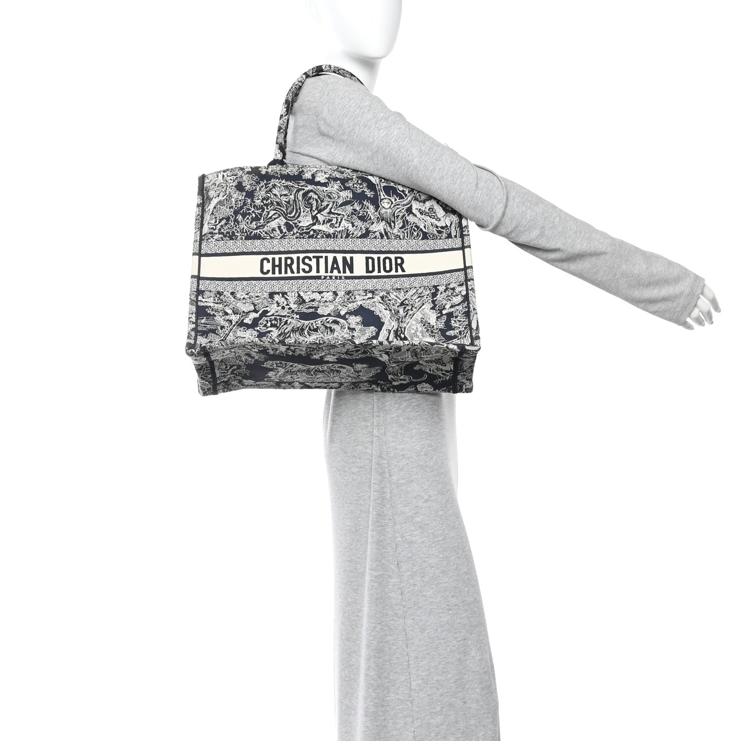 Canvas Embroidered Large Toile De Jouy Reverse Book Tote Blue