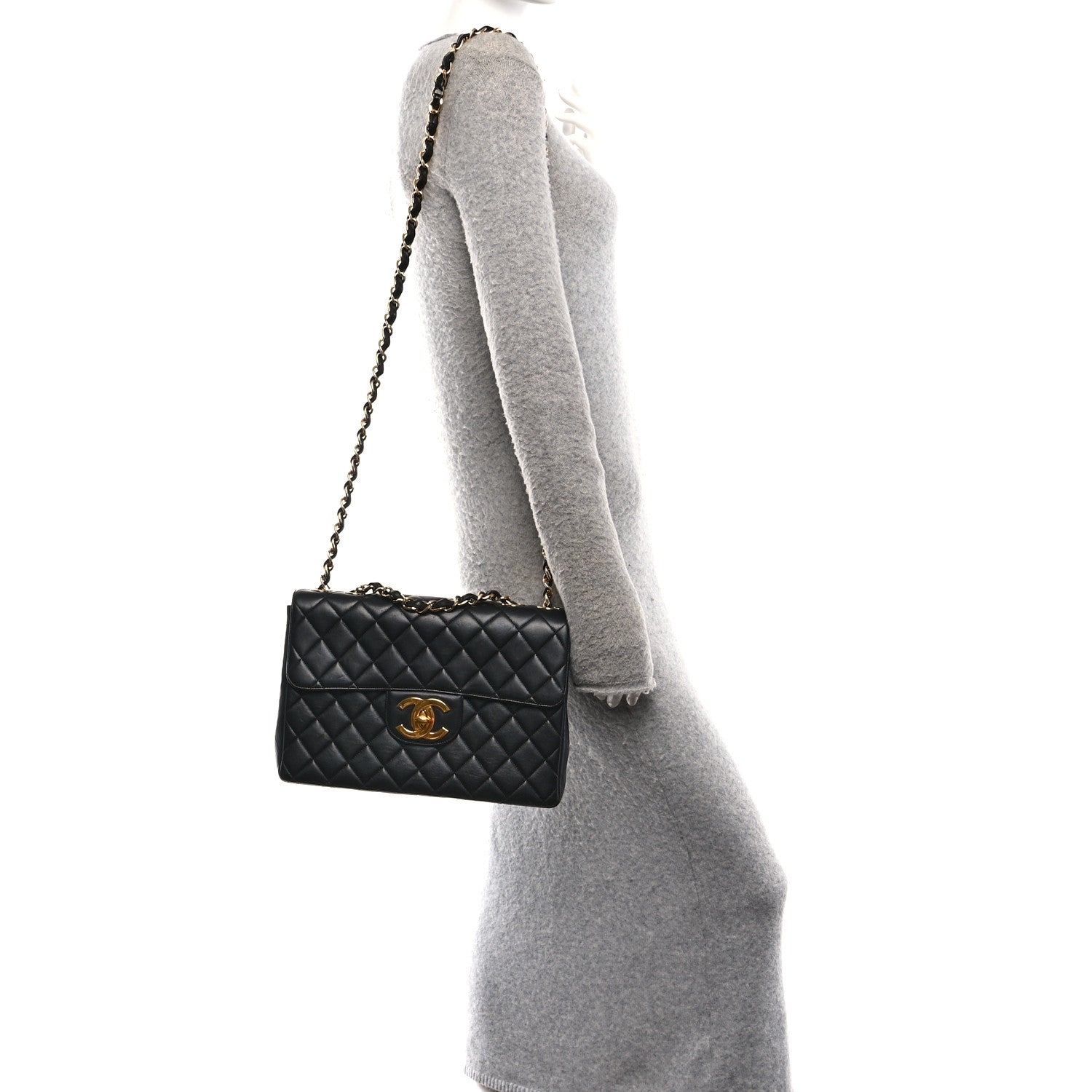Lambskin Quilted XL Jumbo Single Flap Black