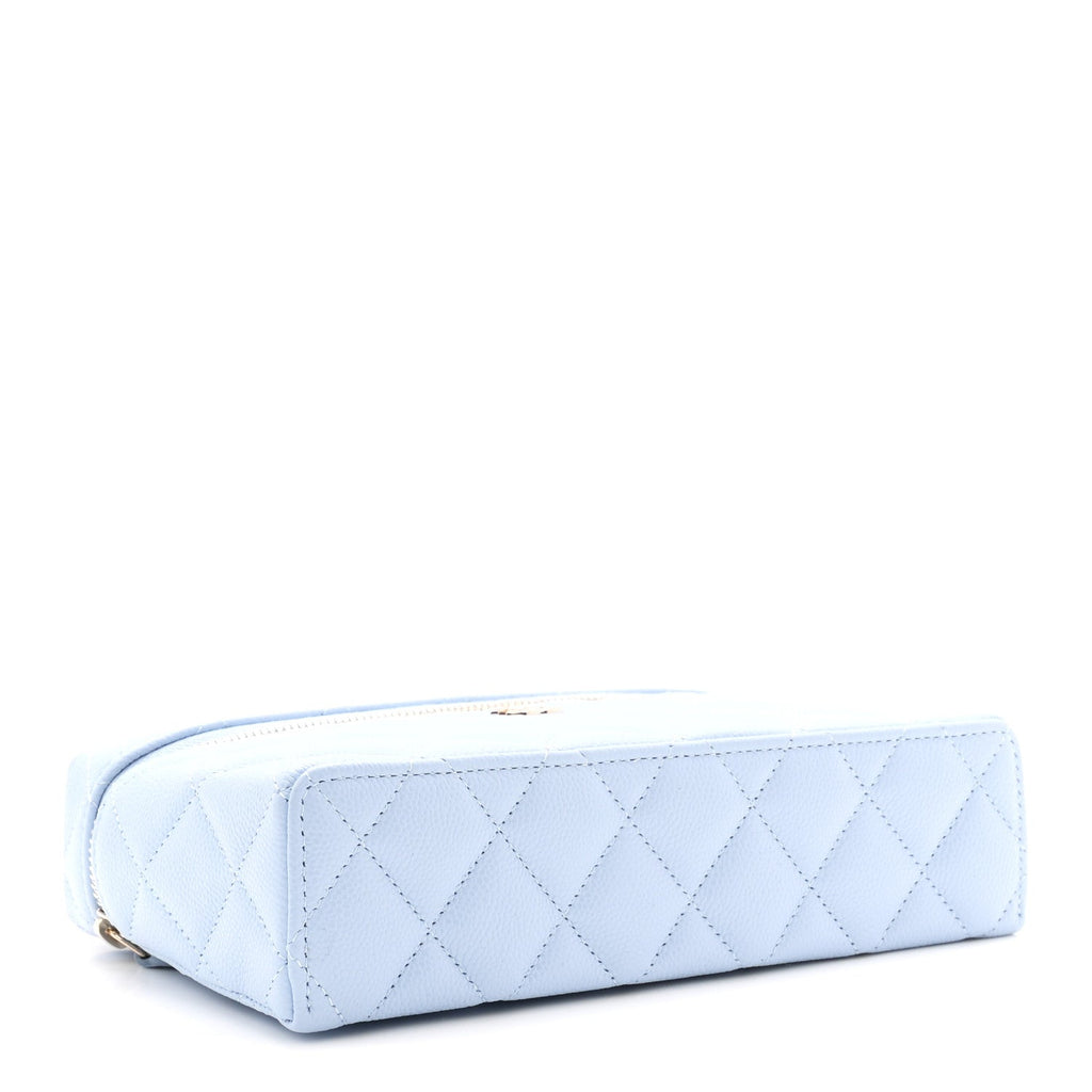 Caviar Quilted Top Handle Slim Vanity With Chain Light Blue