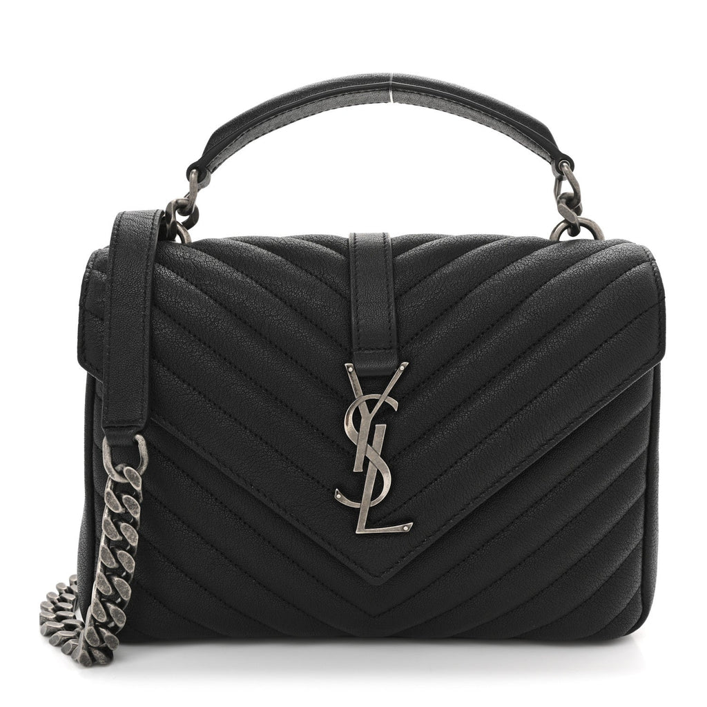 Sheepskin Matelasse Chevron Monogram Medium College Bag Black