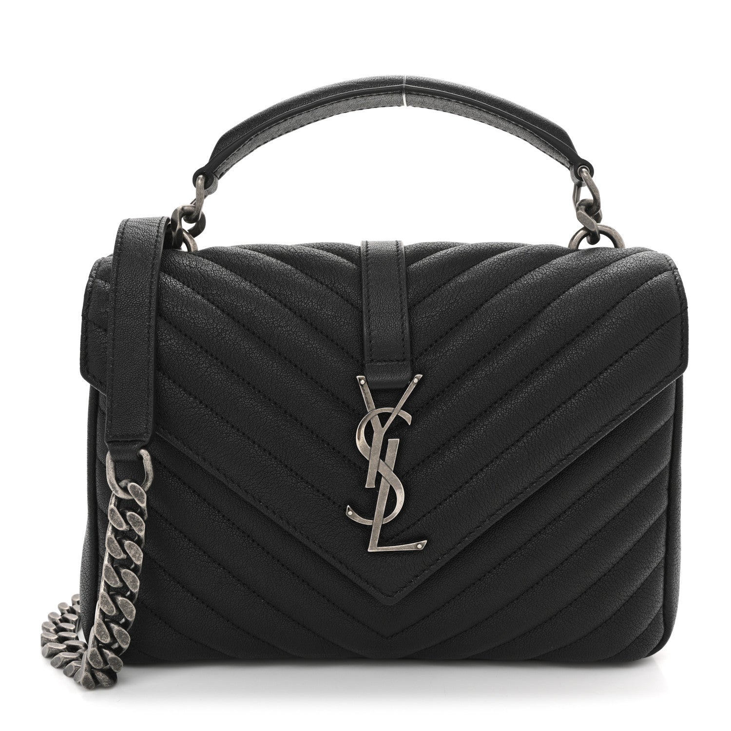 Sheepskin Matelasse Chevron Monogram Medium College Bag Black