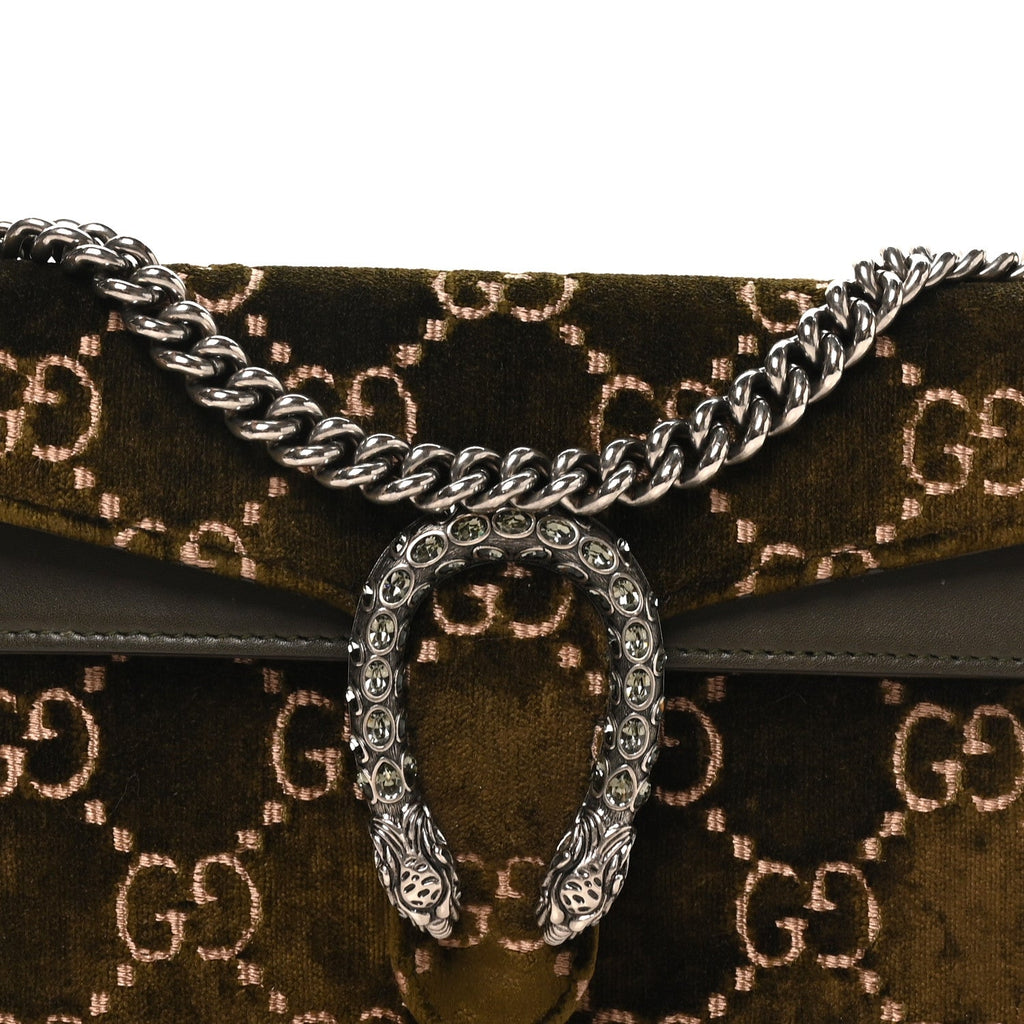 Velvet Moon Calfskin Crystal GG Monogram Small Dionysus Shoulder Bag Dark Olive Rose Gold