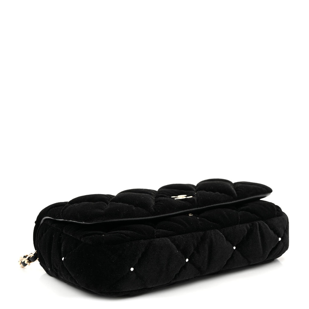 Velvet Diamanté Quilted Flap Clutch Black