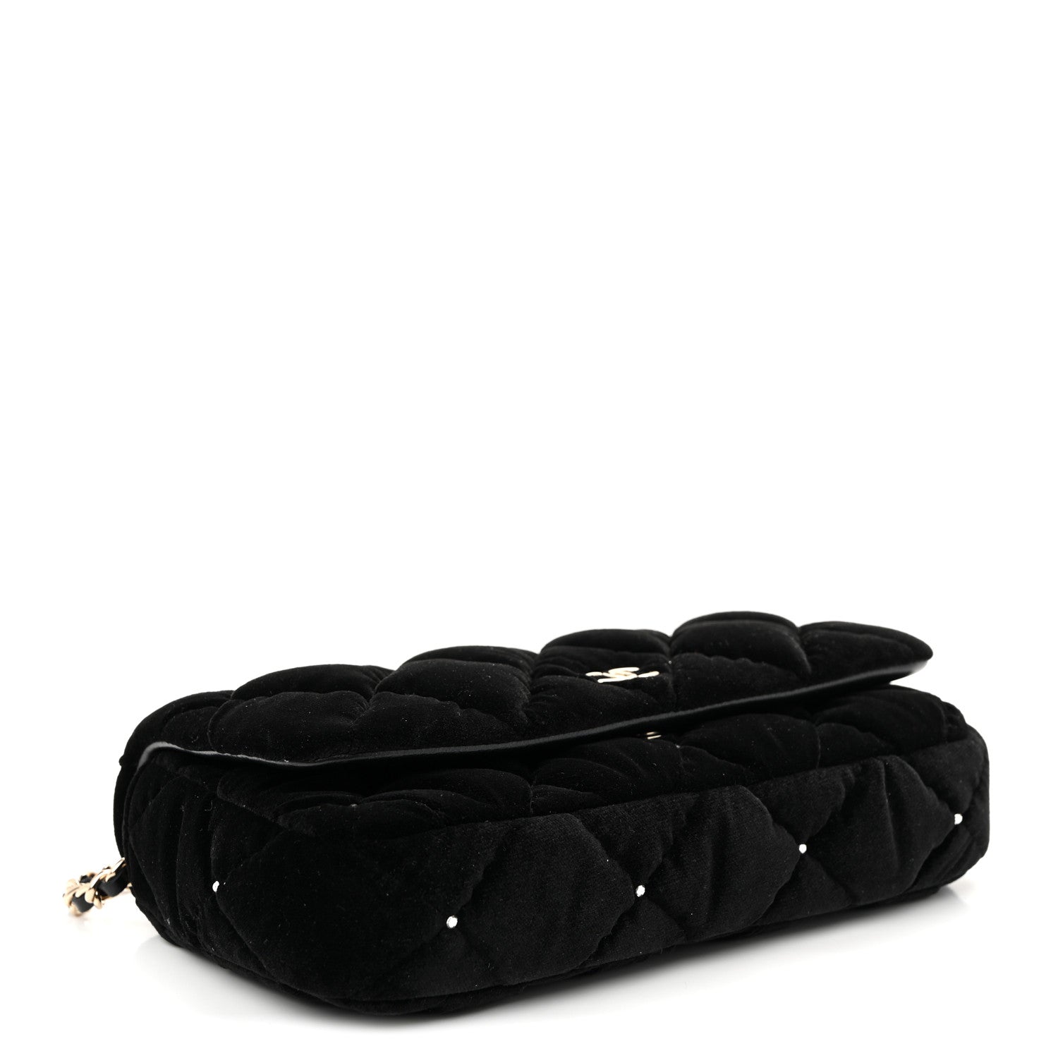 Velvet Diamanté Quilted Flap Clutch Black
