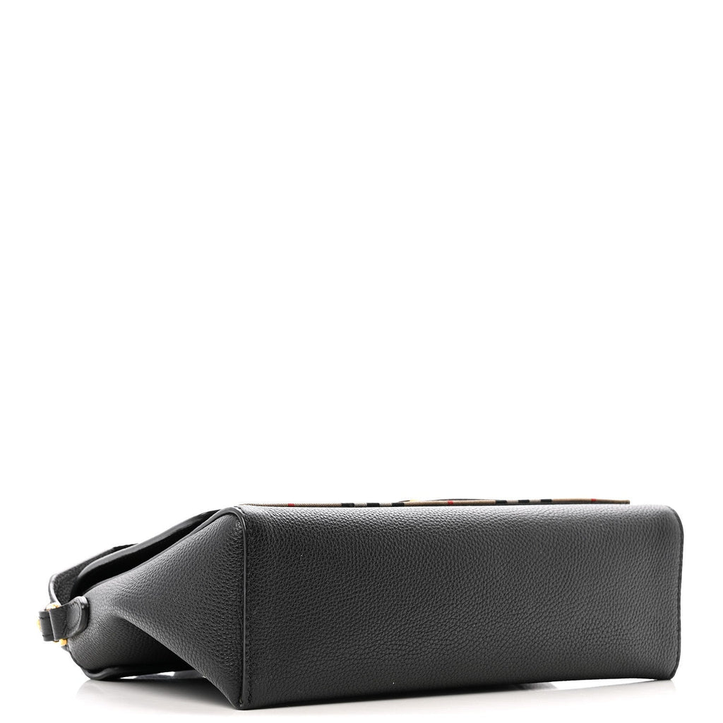 Coated Canvas Calfskin Vintage Check Medium Note Crossbody Bag Black
