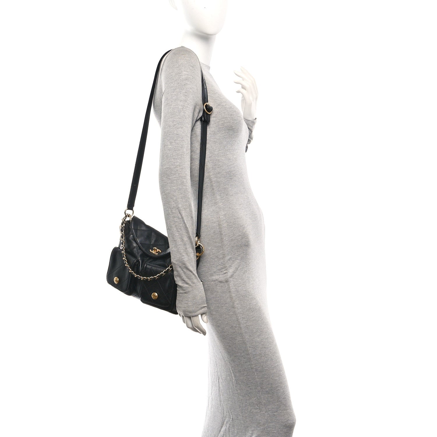 Shiny Calfskin Quilted Small Supple Twins Hobo Bag Black