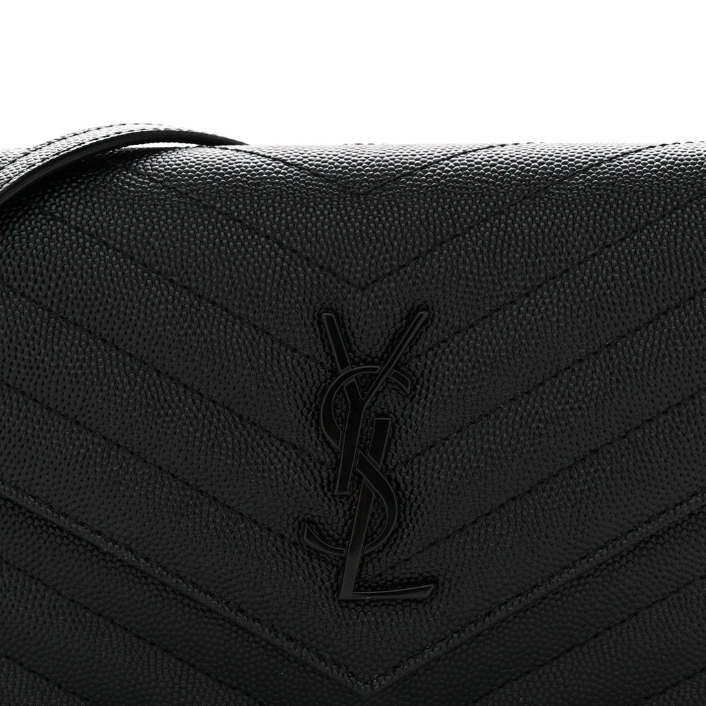 Grain De Poudre Matelasse Chevron Monogram Monochrome Envelope Chain Wallet Black