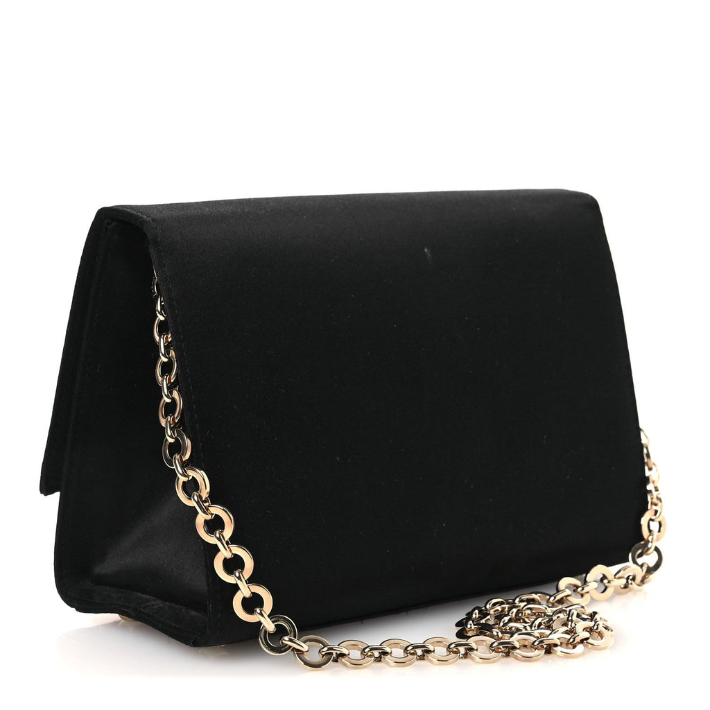 Satin Crystal Gancini Chain Flap Bag Black