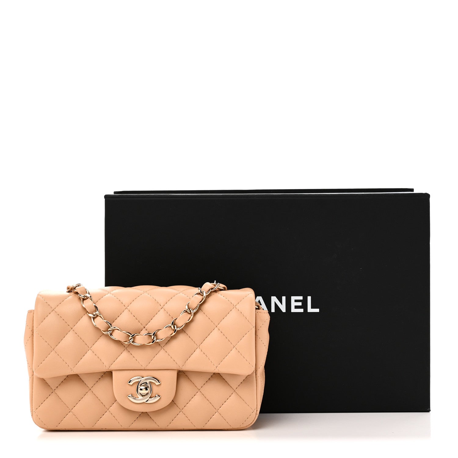 Lambskin Quilted Mini Rectangular Flap Beige