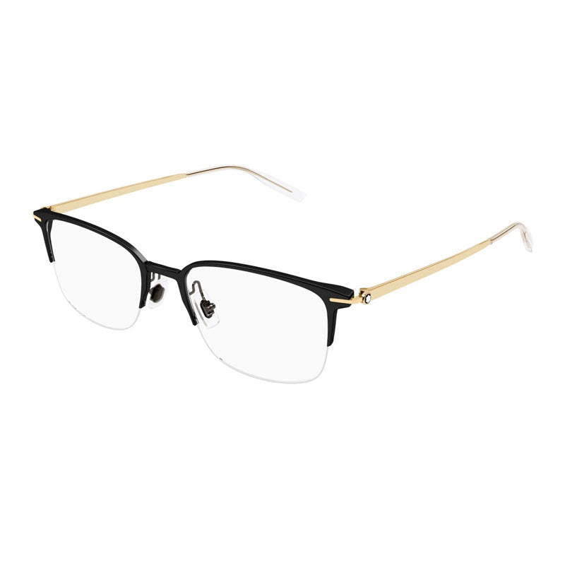 Montblanc Eyeglasses Rectangle Semi Rim, Black/Gold Frame and Clear Demo Lens Lens MB0234OK003