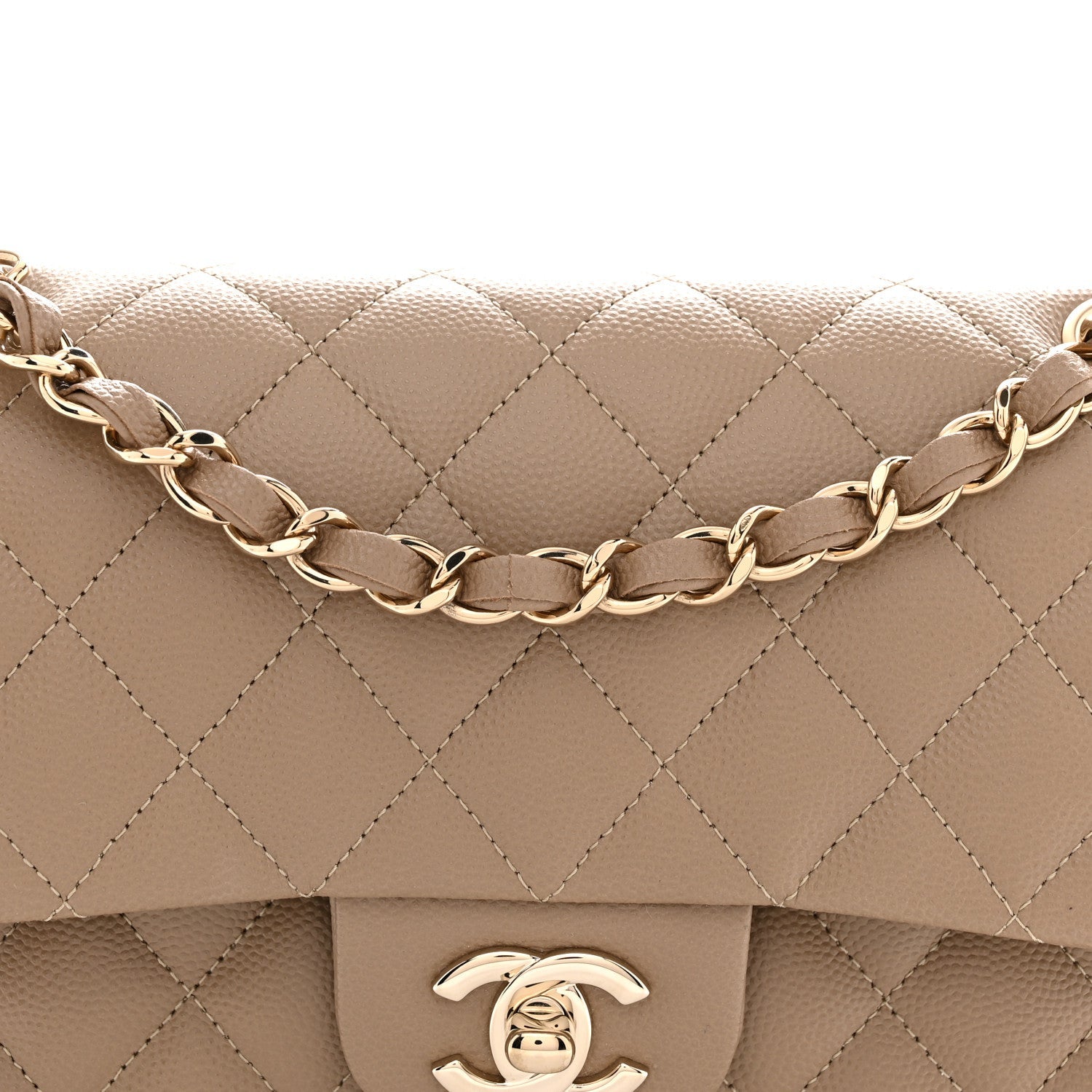 Caviar Quilted Small Double Flap Dark Beige