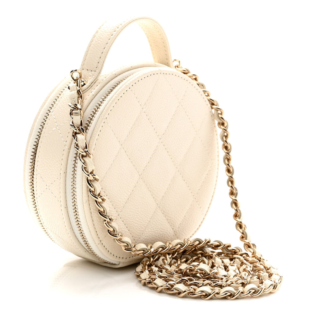Caviar Quilted Round Handle With Care Vanity With Chain White