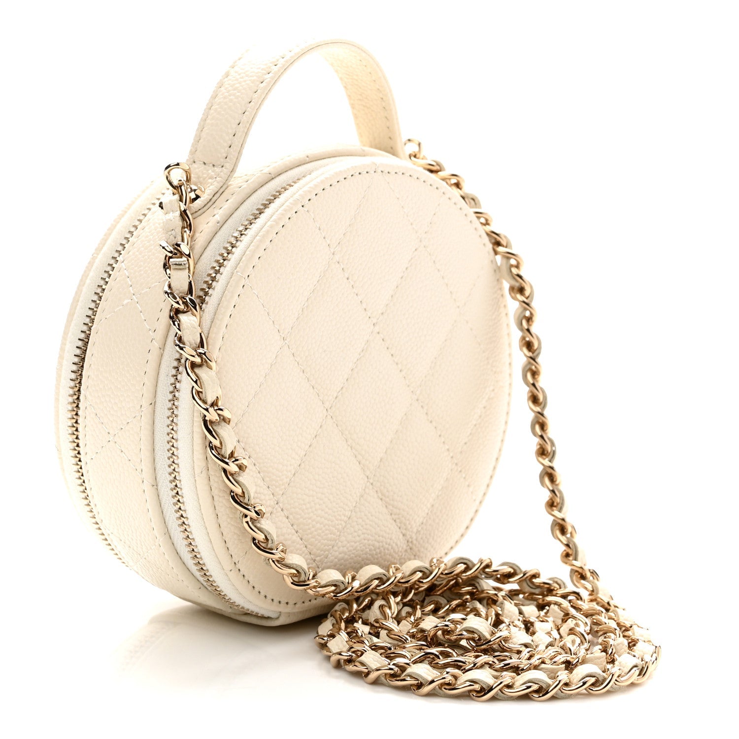 Caviar Quilted Round Handle With Care Vanity With Chain White