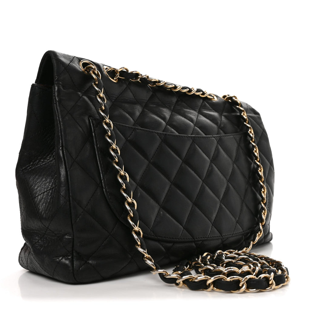 Lambskin Quilted Jumbo Single Flap Black