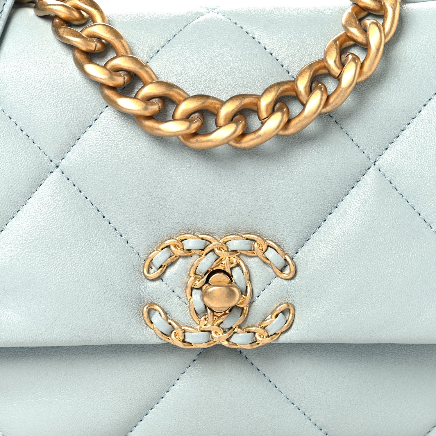 Lambskin Quilted Medium Chanel 19 Flap Light Blue