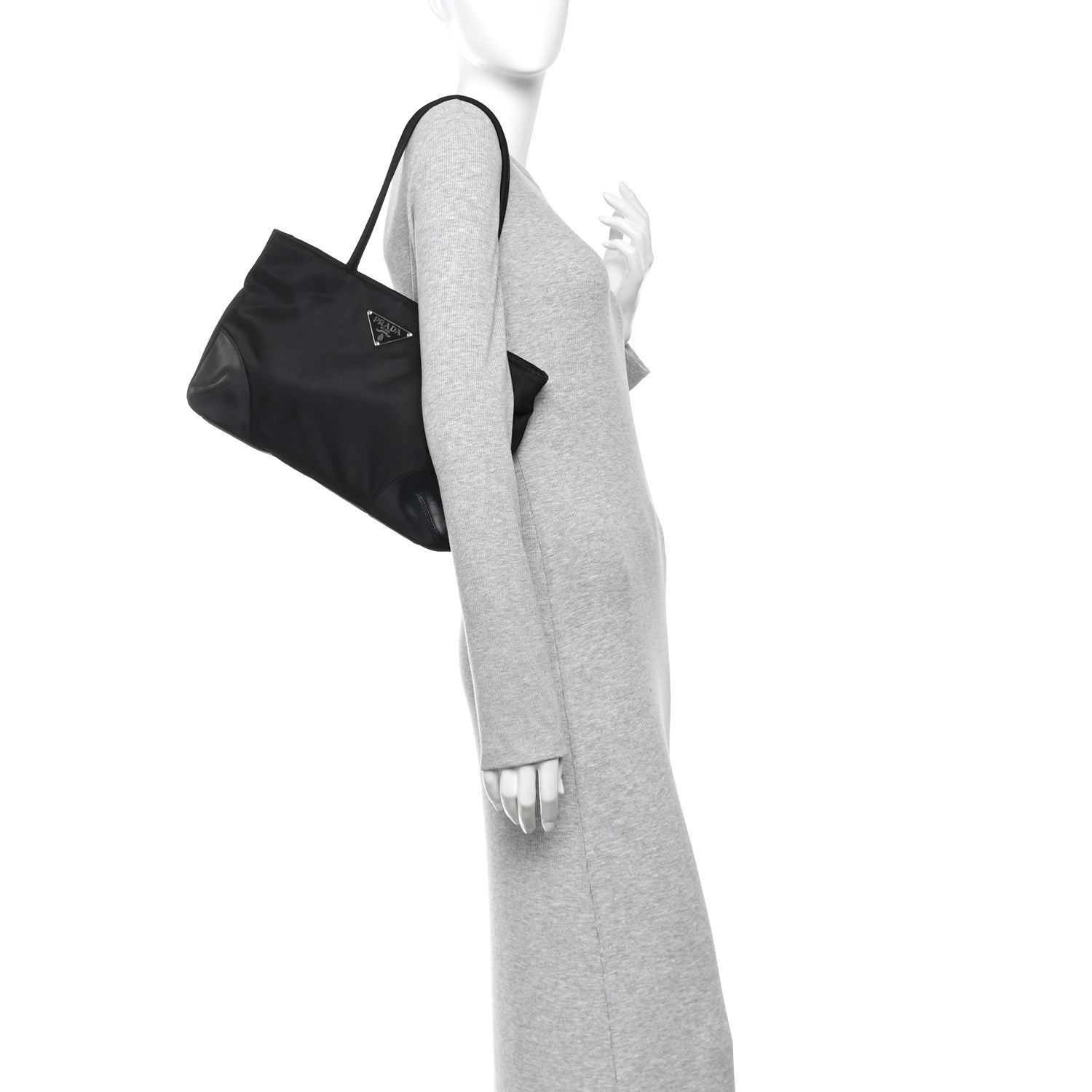 Tessuto Nylon Calfskin Shopping Tote Black