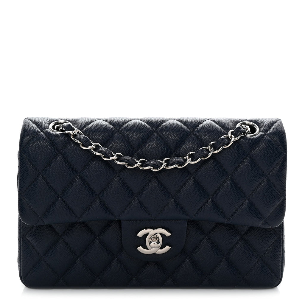 Caviar Quilted Small Double Flap Blue
