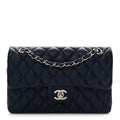 Caviar Quilted Small Double Flap Blue