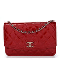 Patent Quilted Brilliant Wallet On Chain WOC Red