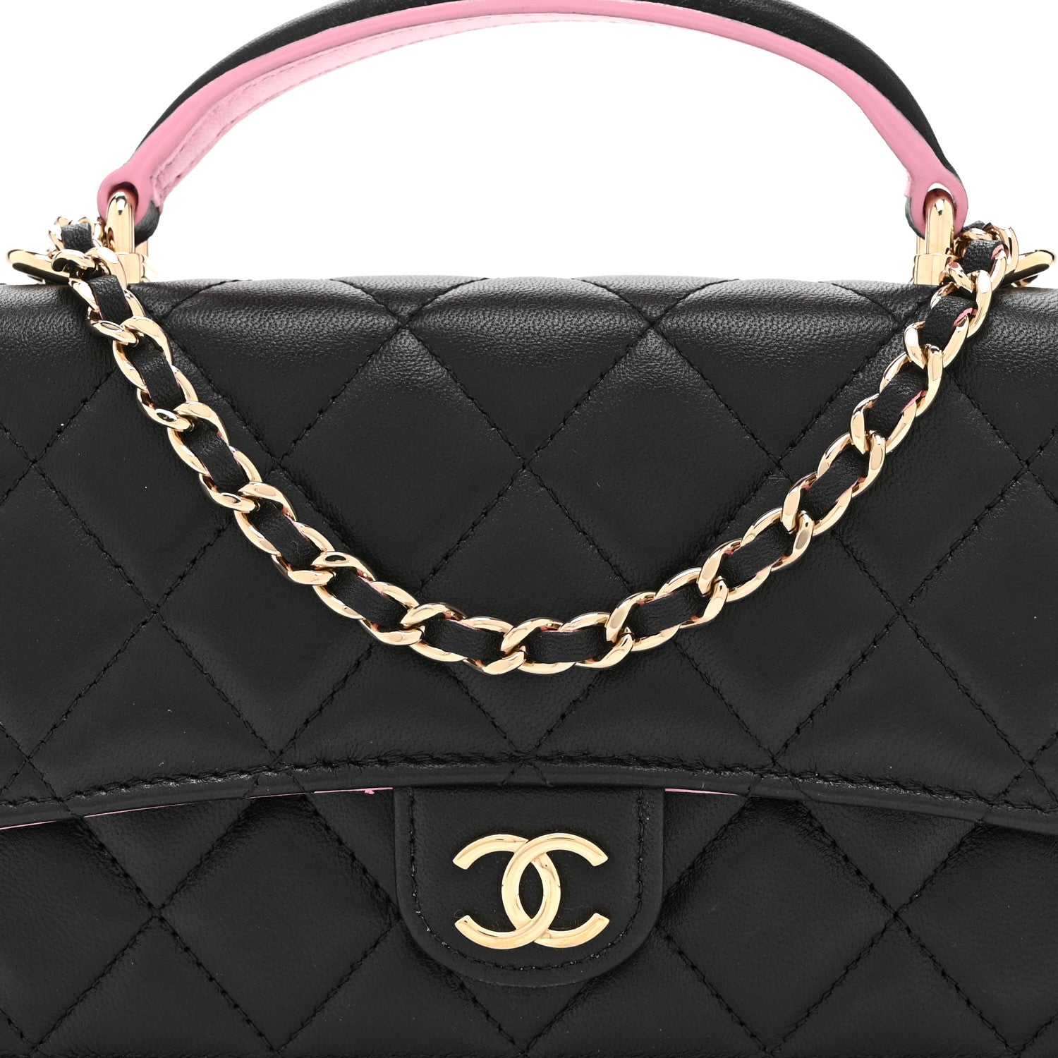 Lambskin Quilted Flap Phone Holder With Chain Black Lilac