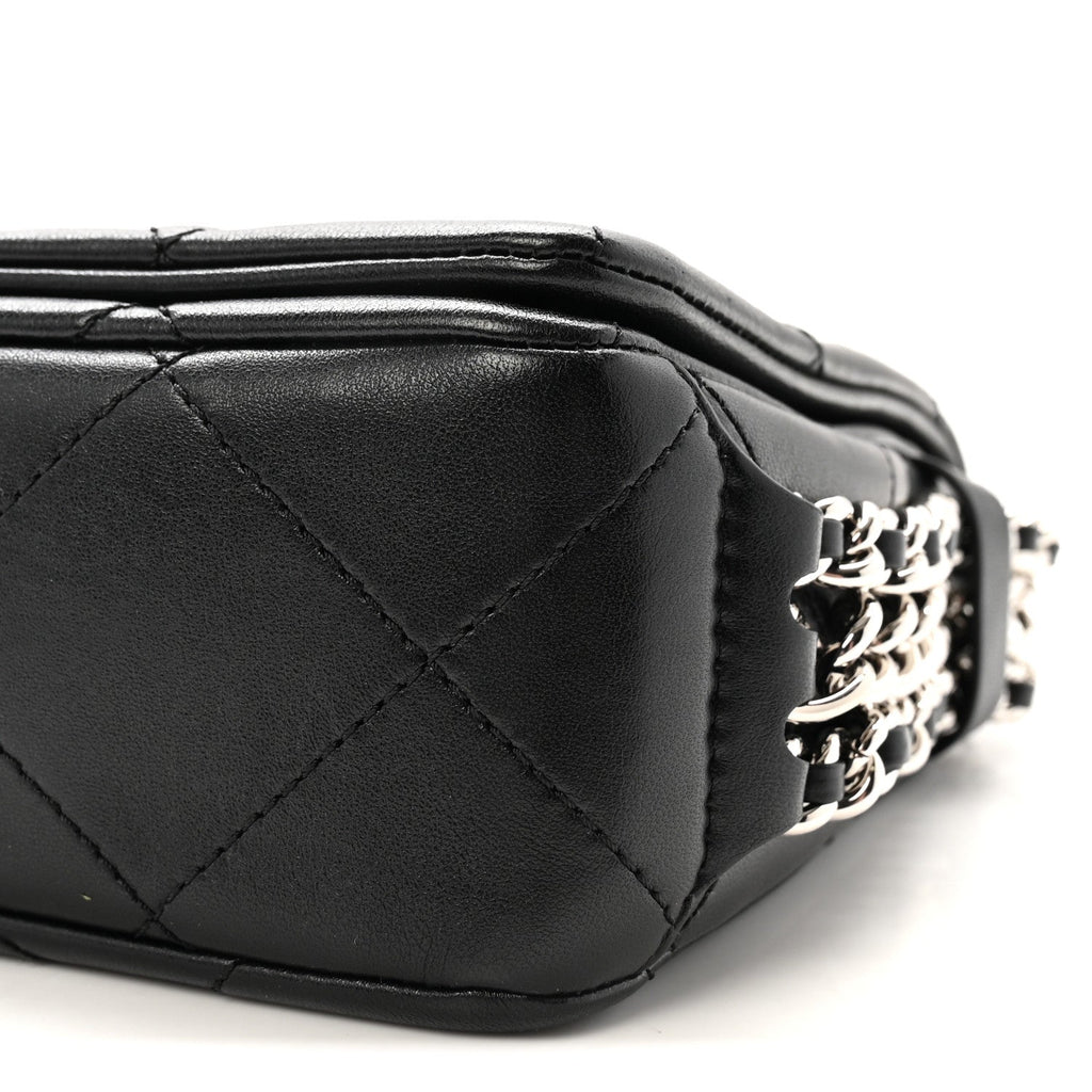 Lambskin Quilted Small Chain Rows Flap Black