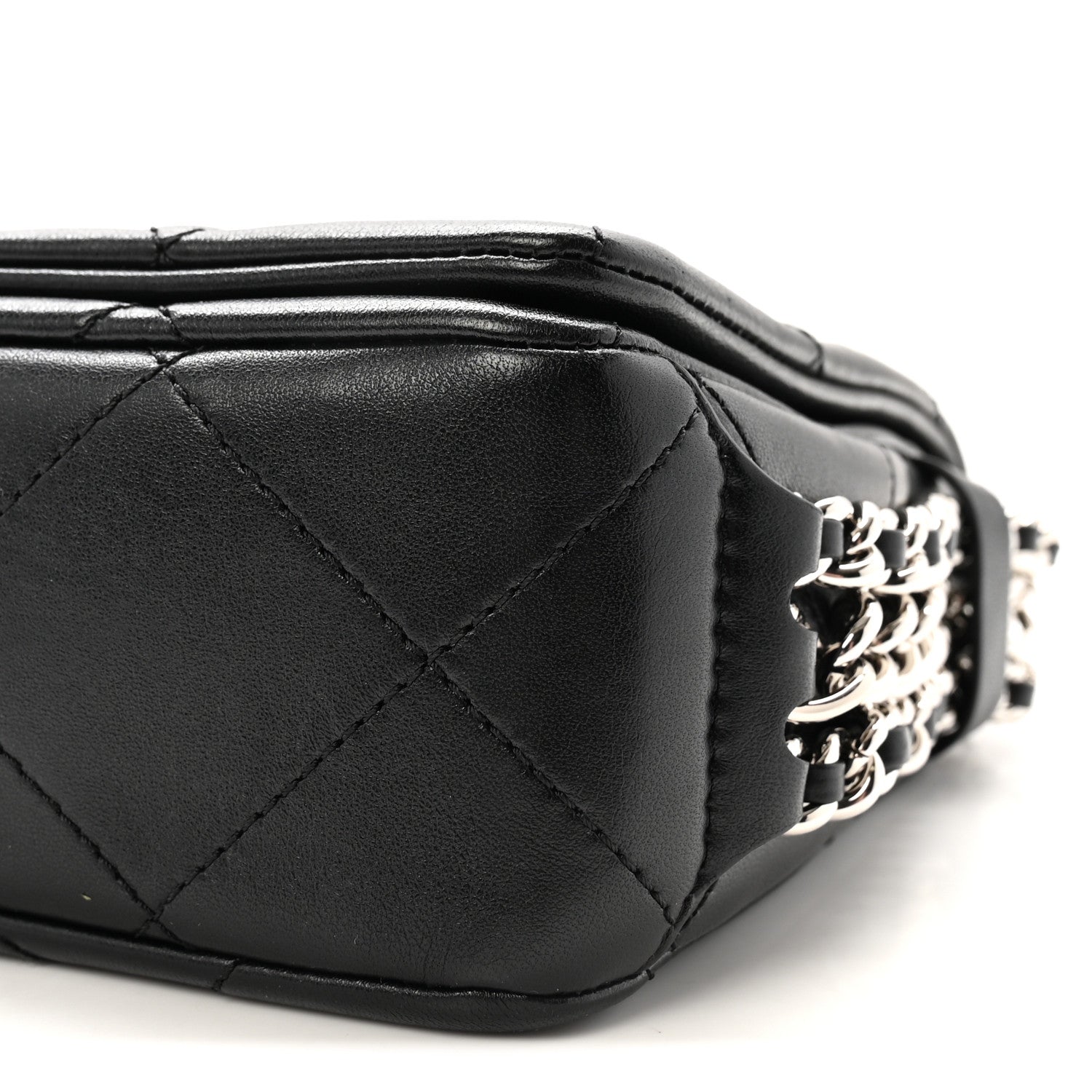 Lambskin Quilted Small Chain Rows Flap Black