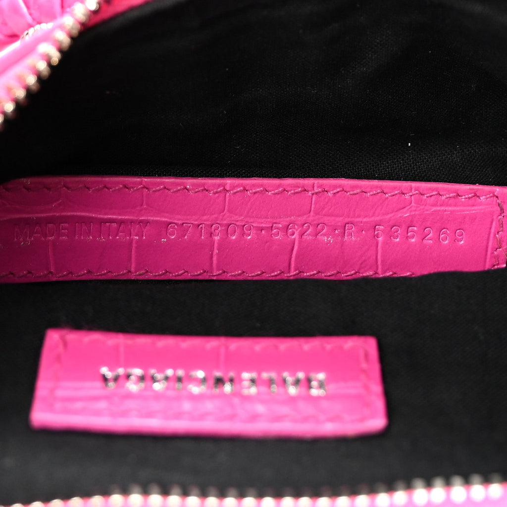 Extra Supple Calfskin Crocodile Embossed XS Le Cagole Shoulder Bag Lipstick Pink