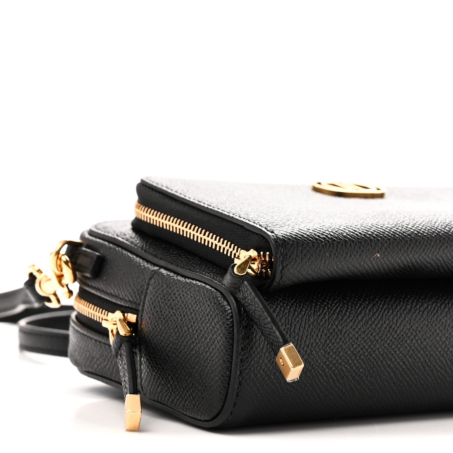 Grained Calfskin Caro Double Pouch Black