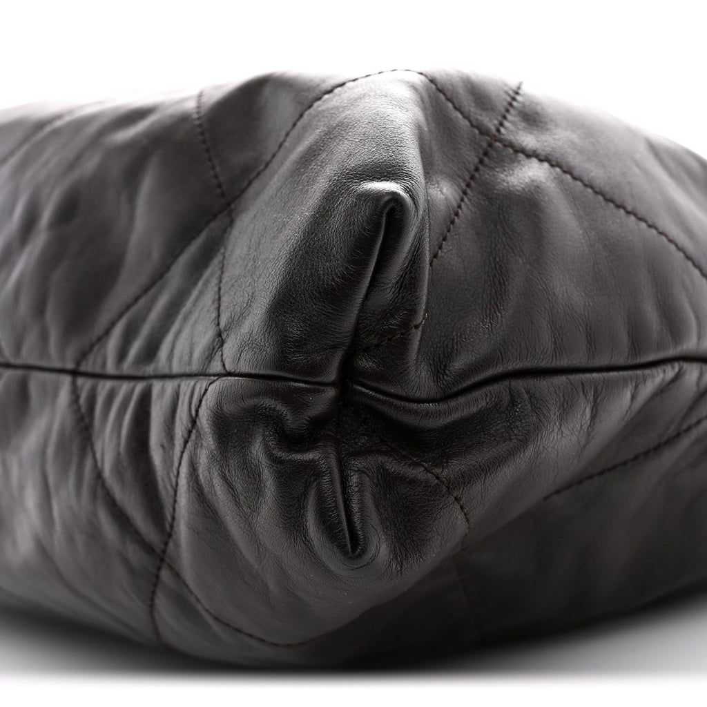 Shiny Calfskin Quilted Small Chanel 22 Dark Brown