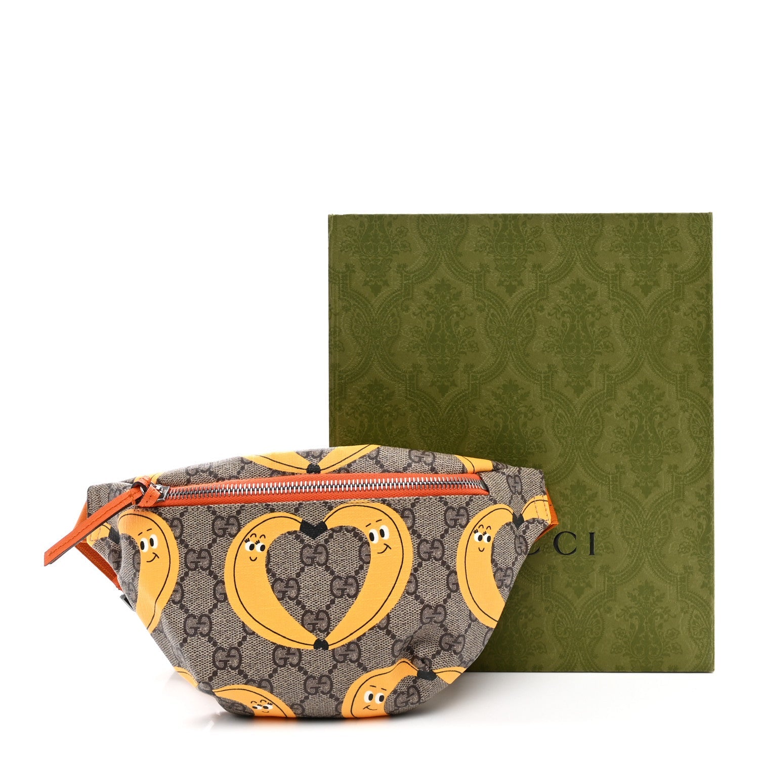 GG Supreme Monogram Banana Childrens Belt Bag Beige Ebony Multicolor Carrot Orange