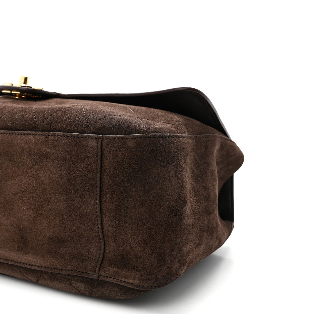 Suede Calfskin Small Souplissimo Maxi Flap Dark Brown