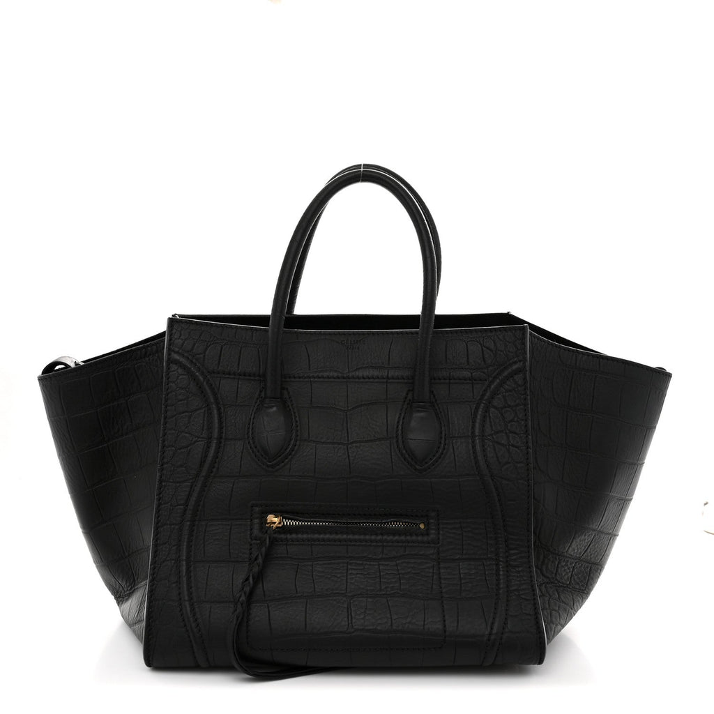 Crocodile Embossed Calfskin Medium Phantom Luggage Black